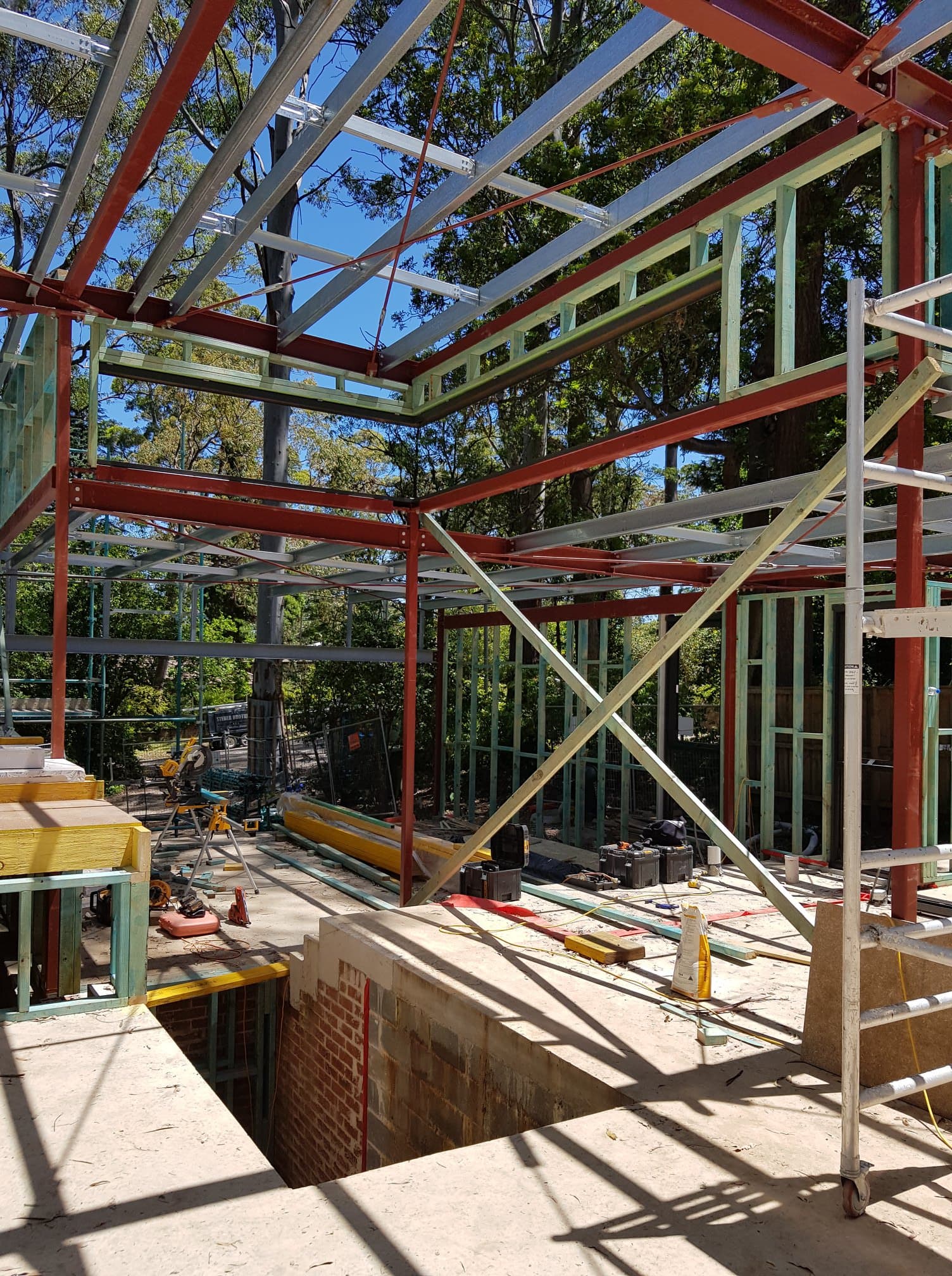 Steel-frame construction in progress